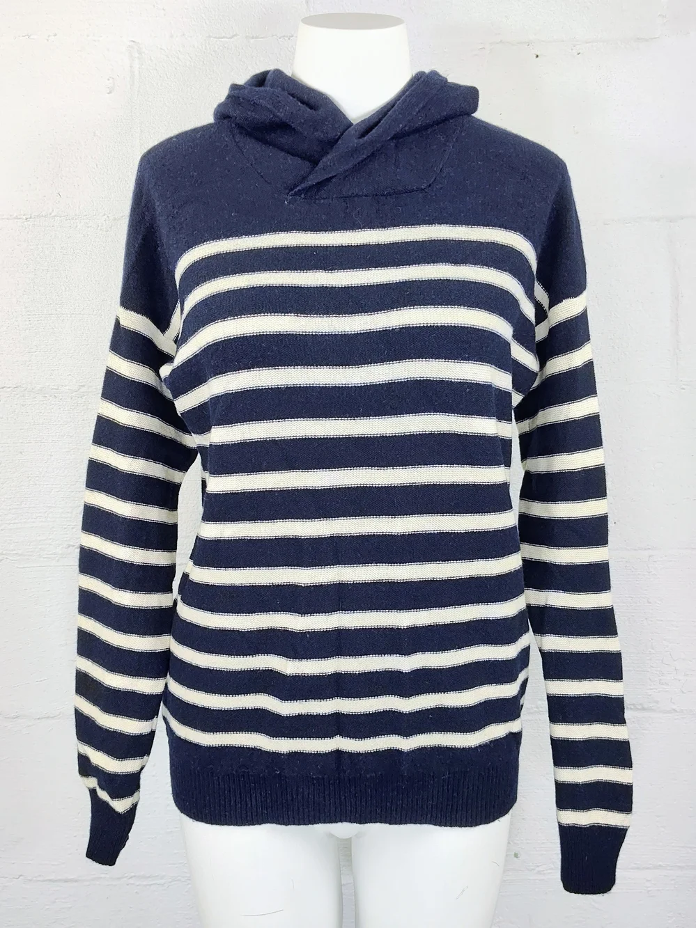 J.Crew Men's/ Unisex Navy Striped Hooded Cashmere Sweater